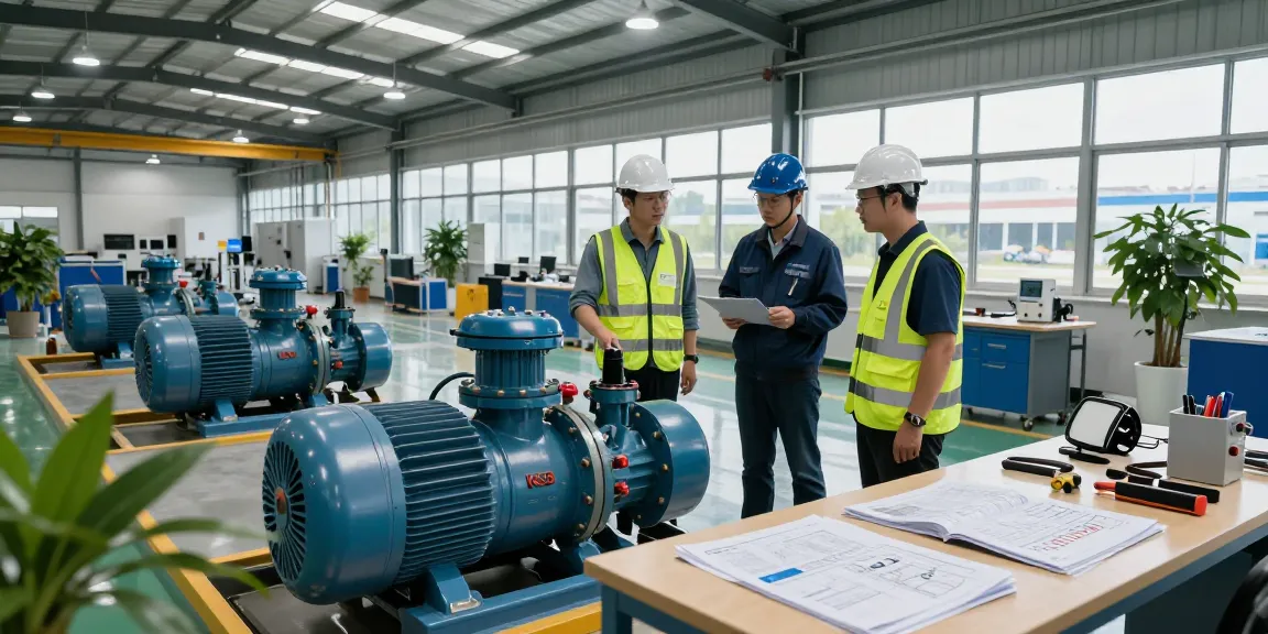 Instalación de bombas KSB Venezuela en fábrica con ingenieros revisando equipos