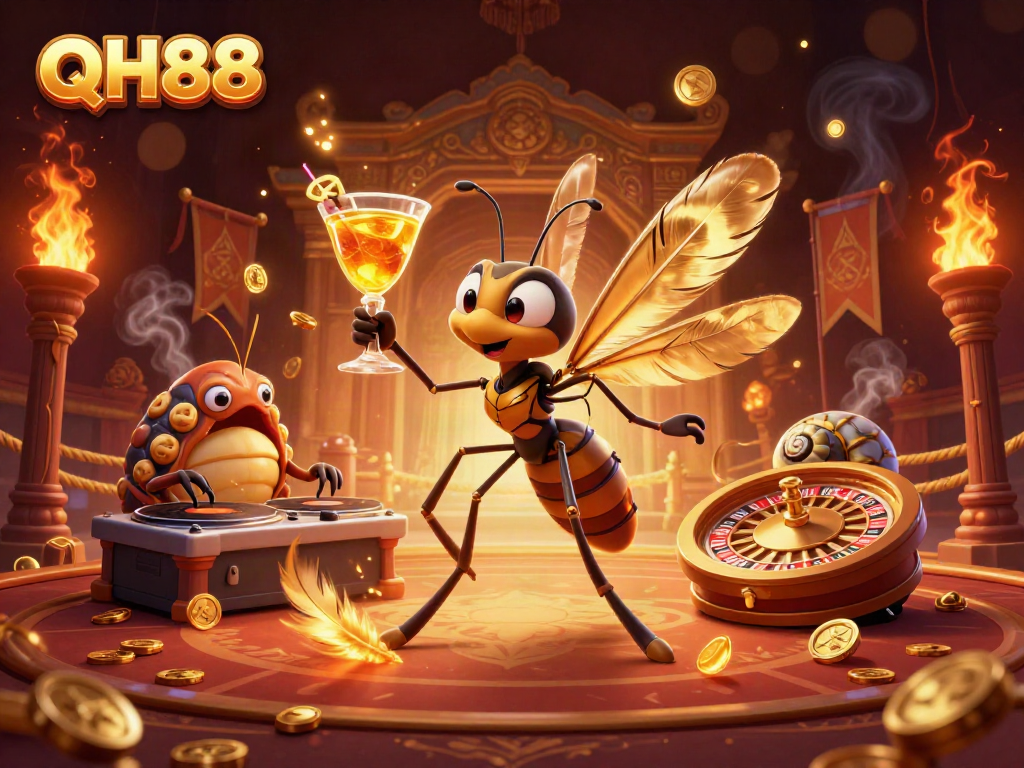 Experience thrilling gaming action at QH88 with an engaging 3D casino-themed scene illustrating vibrant characters.
