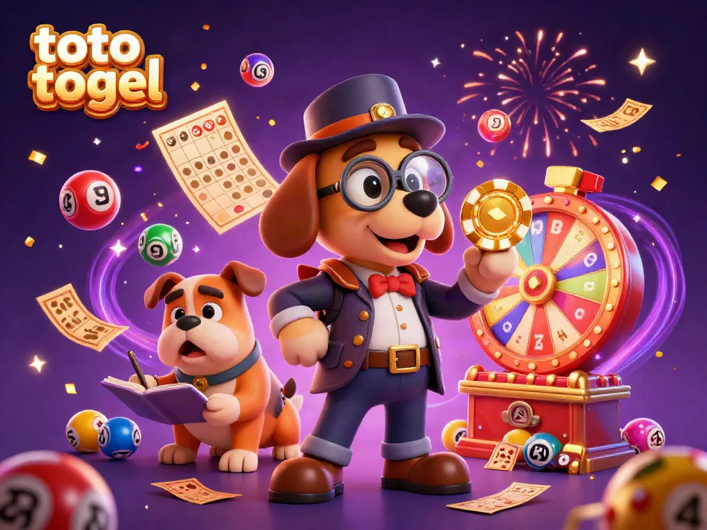 Catch colorful bingo excitement in this dynamic toto togel scene with characters and lottery elements.