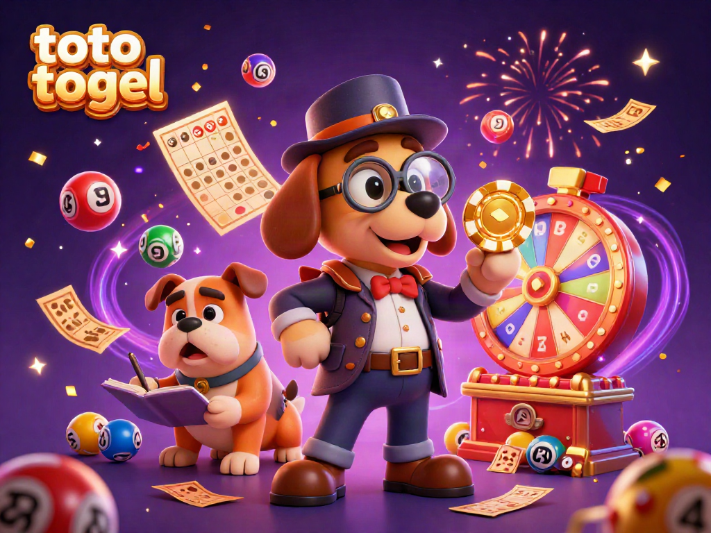 Catch colorful bingo excitement in this dynamic toto togel scene with characters and lottery elements.