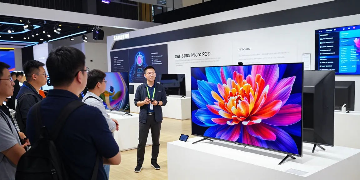 Interactive demonstration of the Samsung Micro RGB TV with vibrant colors and advanced technology at a tech show.