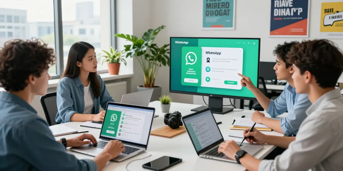 Professional team illustrating WhatsApp下載 features in a modern tech workspace.