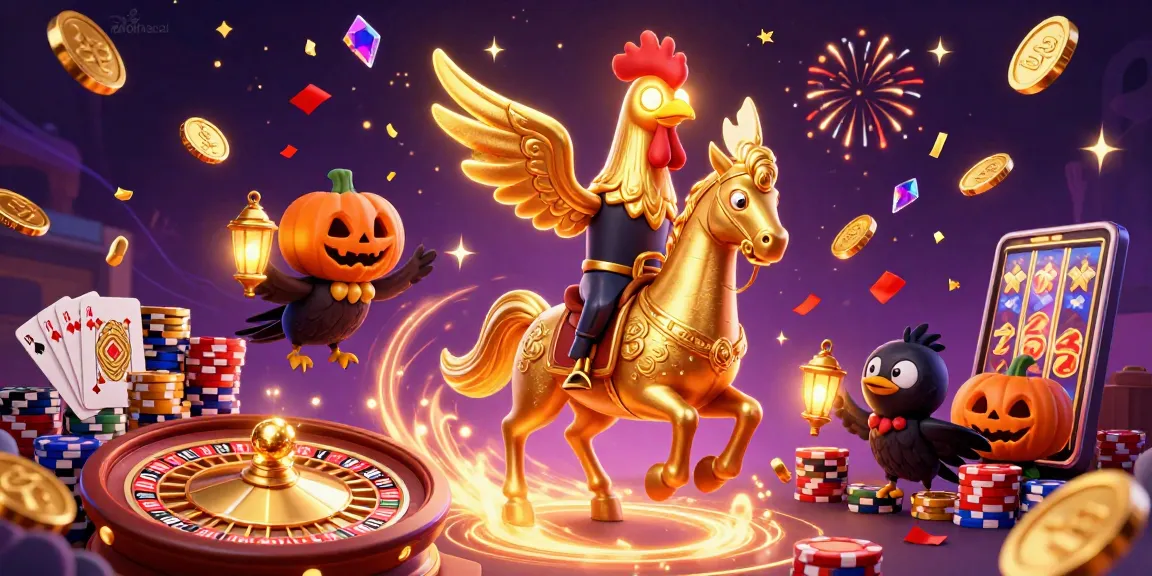Place your bets with keonhacai as a golden rooster in a vibrant casino scene filled with excitement!
