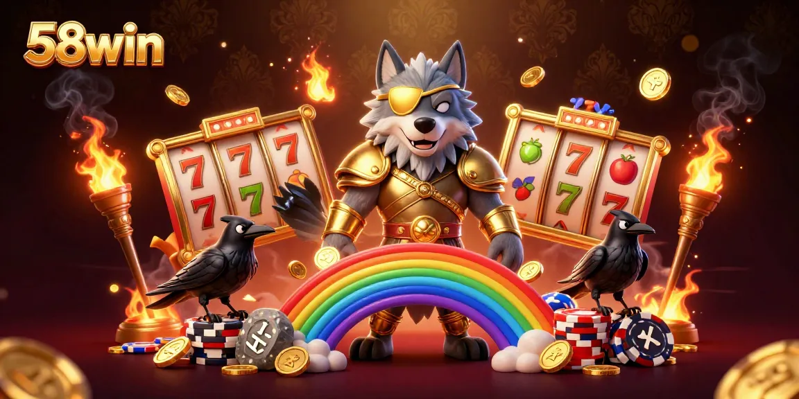 Spin the reels with 58win in an engaging casino environment packed with vibrant energy and detail.
