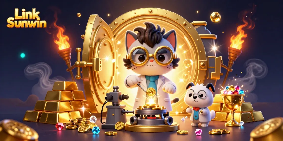 Spin the Link Sunwin slot reels with dynamic 3D illustrations, capturing the excitement of online gambling.