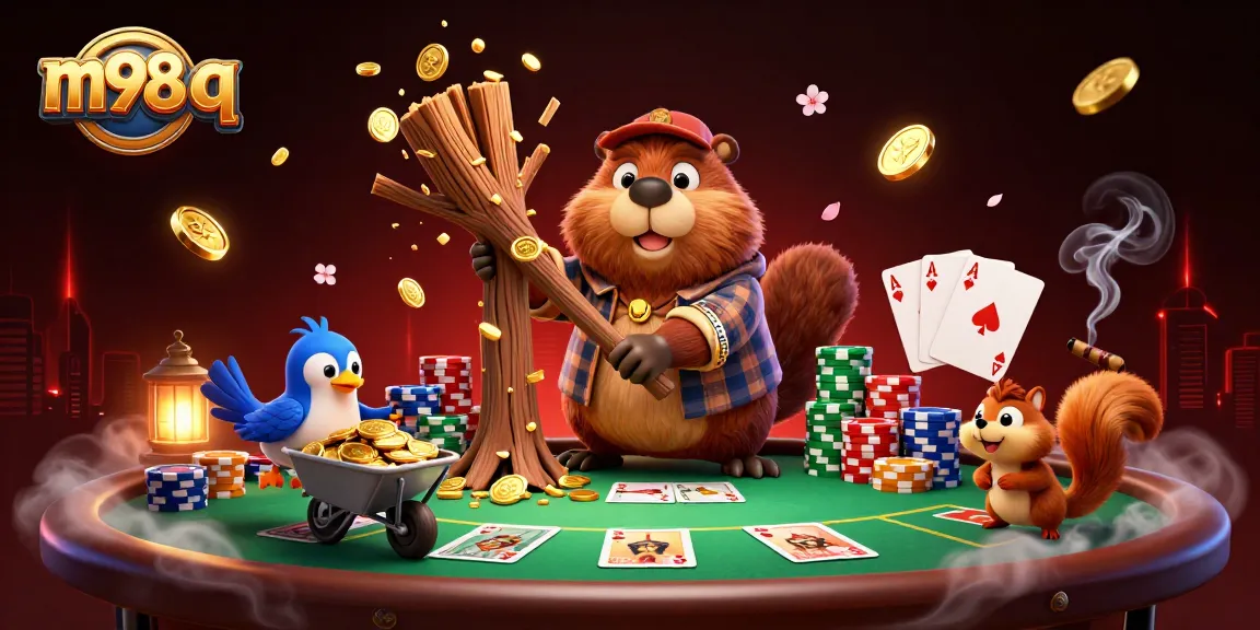 Join the lively action in m98 q as a beaver chops a golden coin tree while friends stack gold acorns.