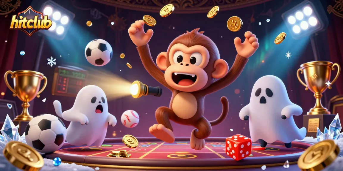 Track the playful hitclub poltergeist monkey juggling coins in a thrilling casino scene.