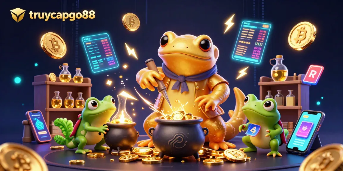 Unleash your luck at truycapgo88 with interactive 3D casino elements featuring gold coins and crypto symbols.