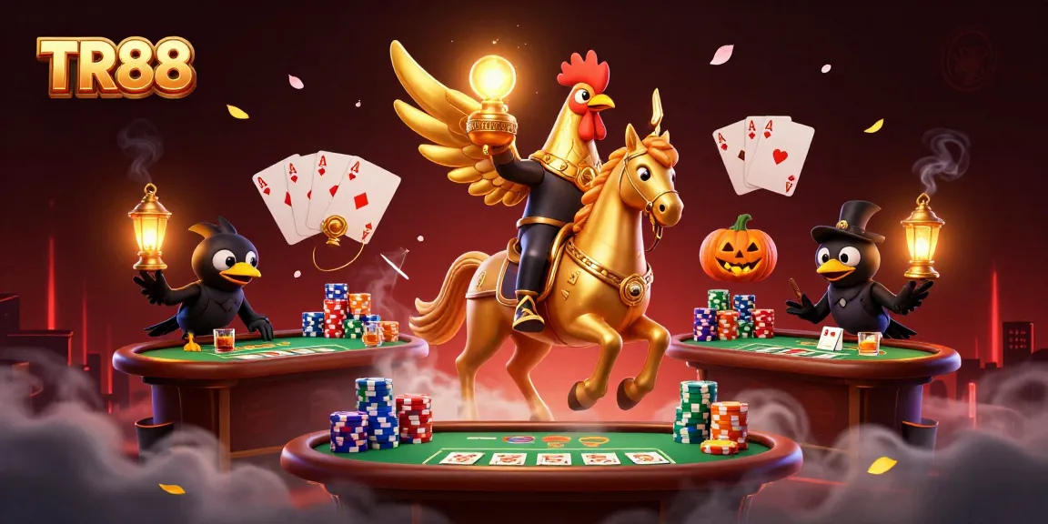 Experience TR88's immersive excitement with a golden rooster illuminating the casino action.