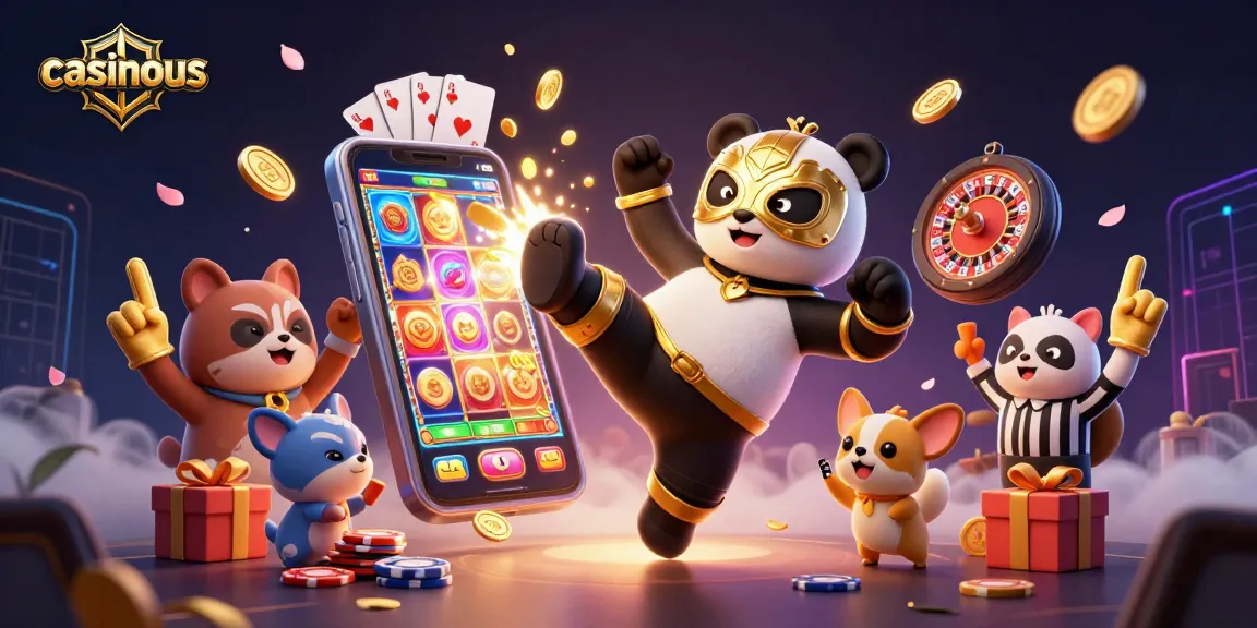 Experience the thrill of casinous action with a wrestler panda and vibrant casino elements in 3D.