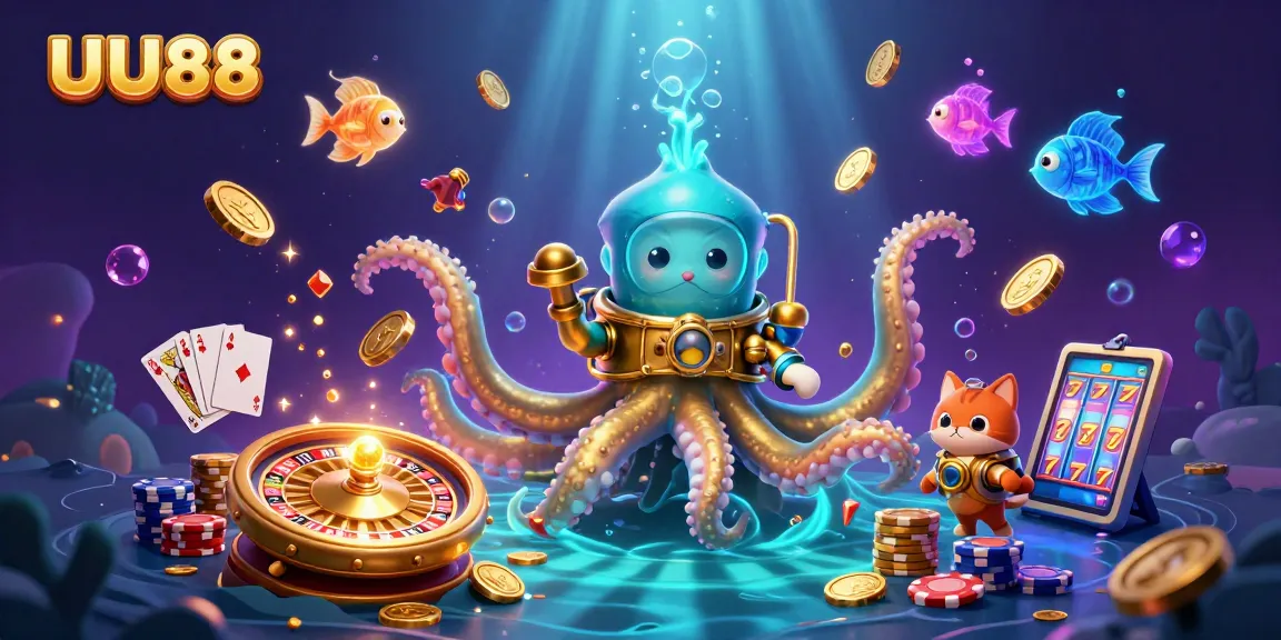 Experience thrilling gambling action with UU88 as a kraken and diving cat dive into jackpot adventures.