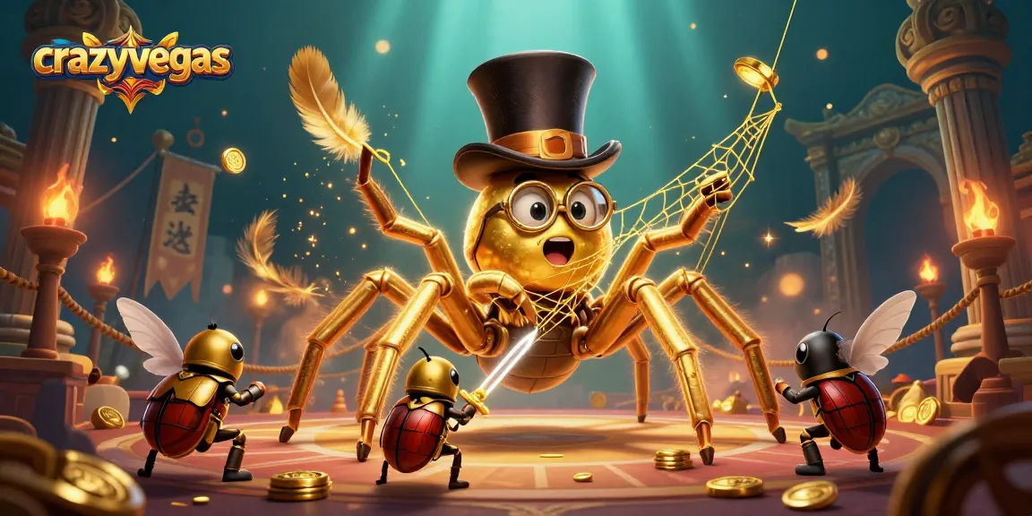 Engage with crazyvegas as a golden tarantula weaves a dazzling web among gaming treasures.